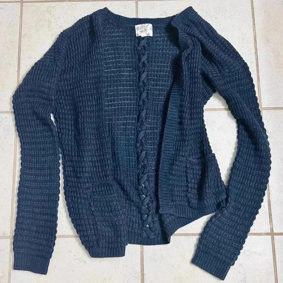 Medium Hippie Rose Navy Blue Knit Cardigan Sweater - Picture 3 of 11